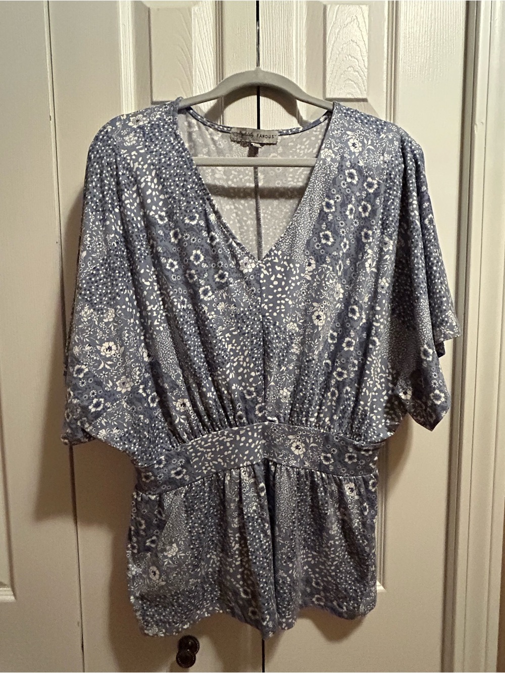 Absolutely Famous Light Blue Floral V-Neck Tunic